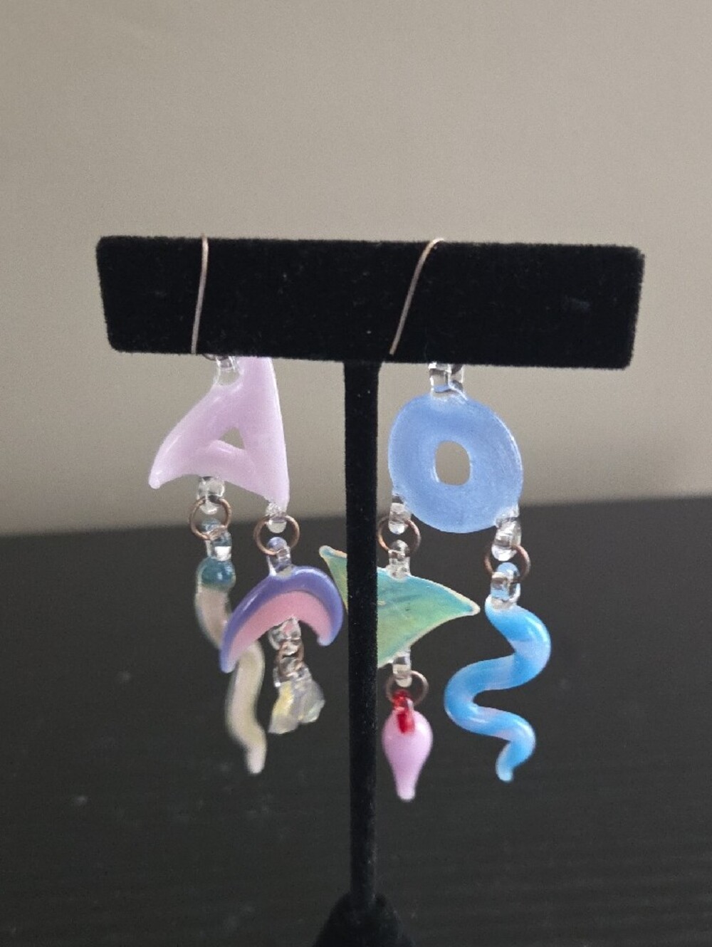 Pastel Abstract Fun Glass Drop Earrings - Picture 3 of 4